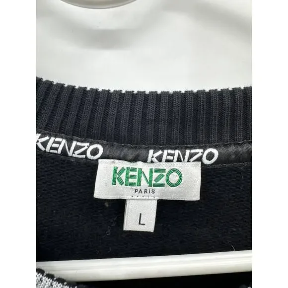Women's Kenzo Paris Lucky Tiger Black Crew Neck Sweatshirt Size Large